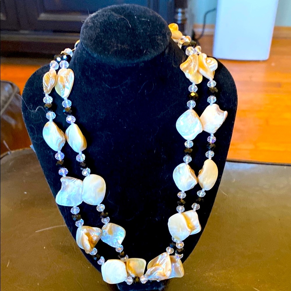 Mother of Pearl Cream and Silver Layered Necklace